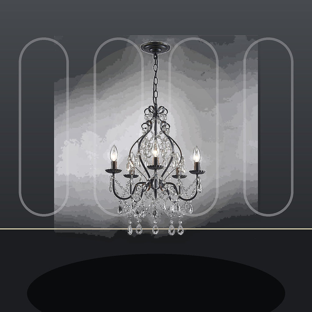 Celeste black crystal chandelier styled for a charcoal foyer