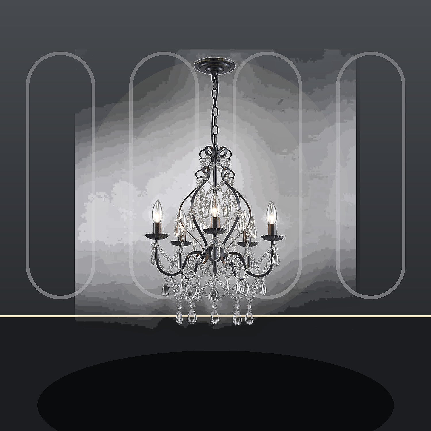 Celeste black crystal chandelier styled for a charcoal foyer