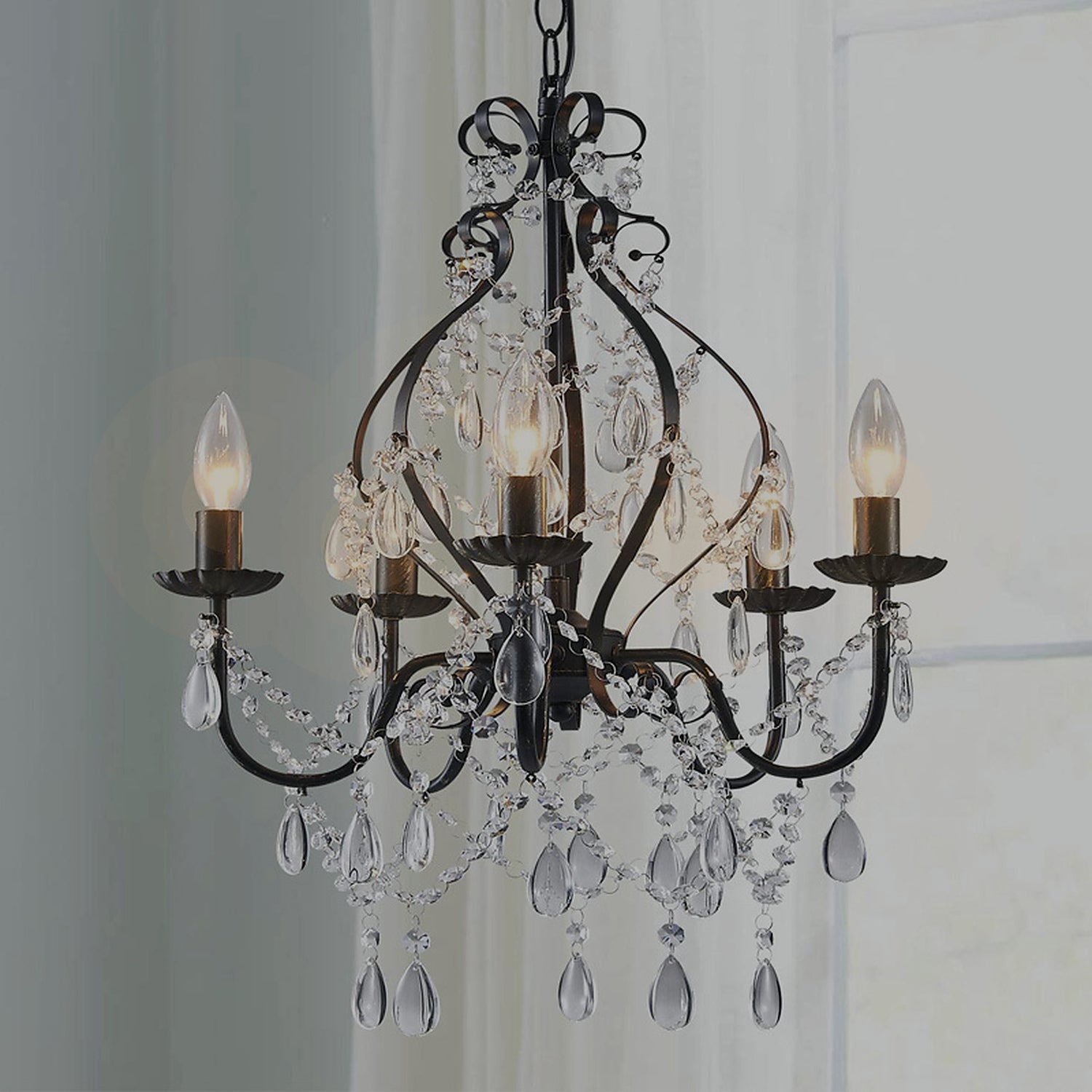 Celeste five-light chandelier with warm evening lighting ambience