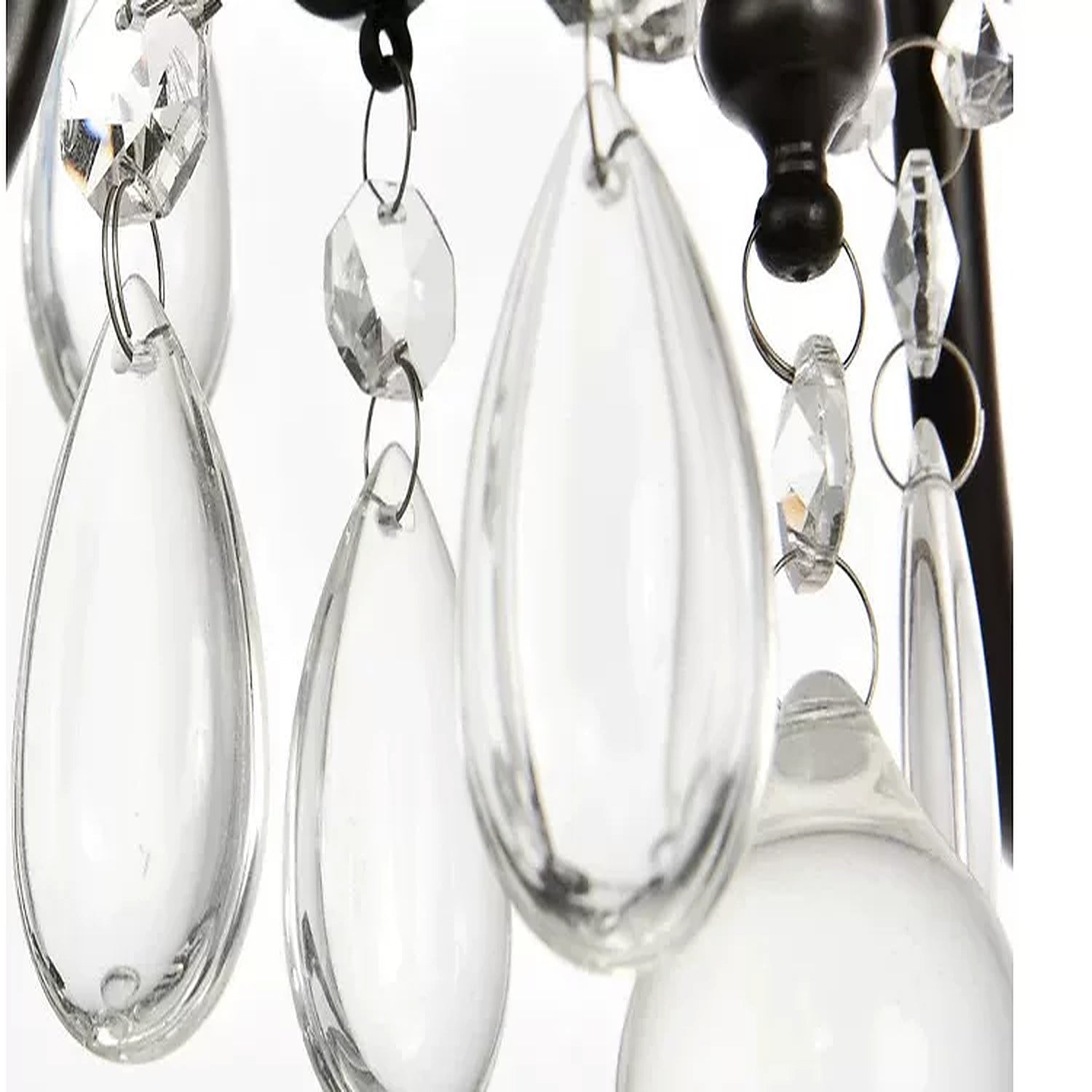 Clear crystal drop detail on Celeste black chandelier