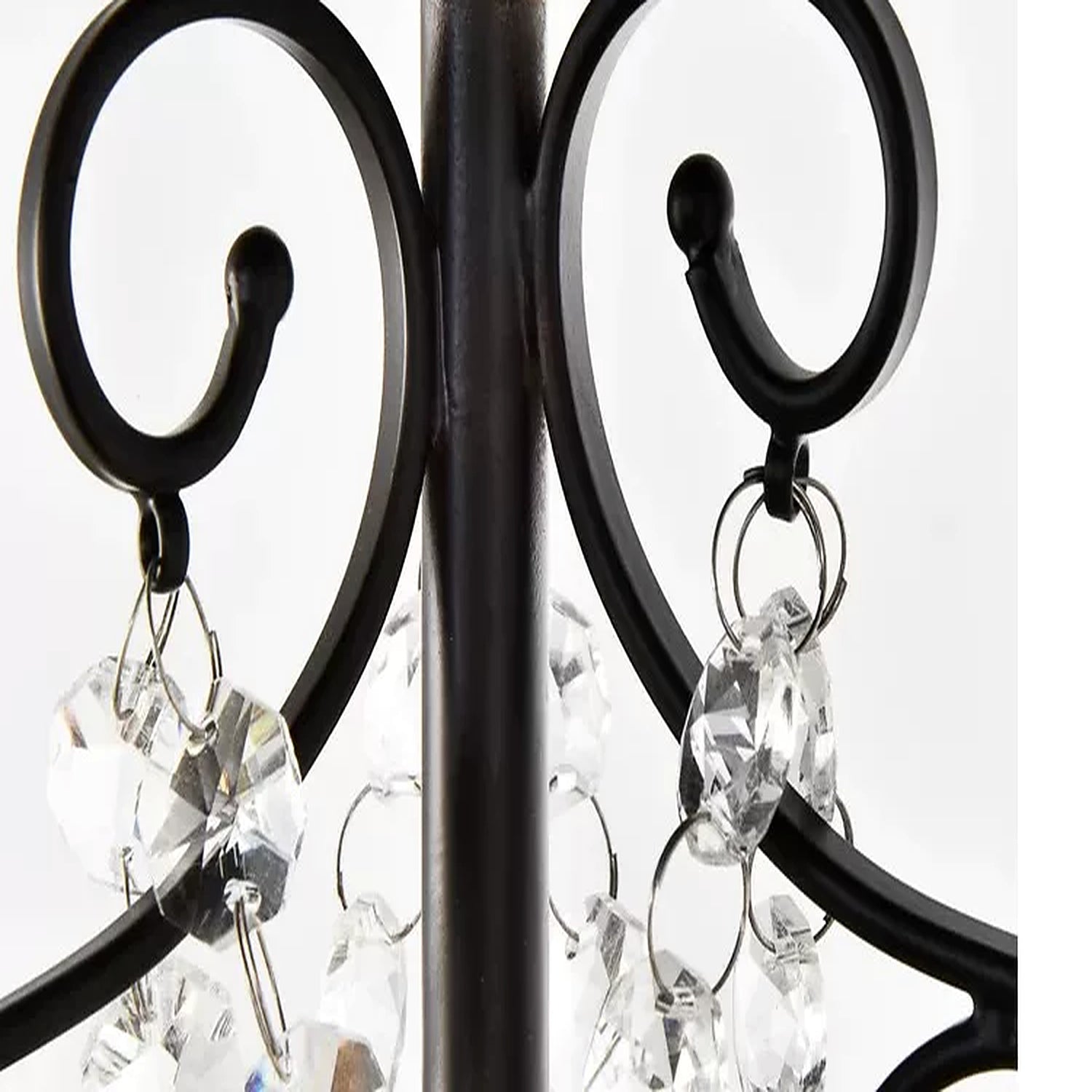 Black metal scrollwork and crystal detail on Celeste chandelier
